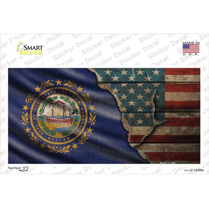 LP-12408s-M   Hampshire & American Flag Novelty Sticker Decal - Medium
