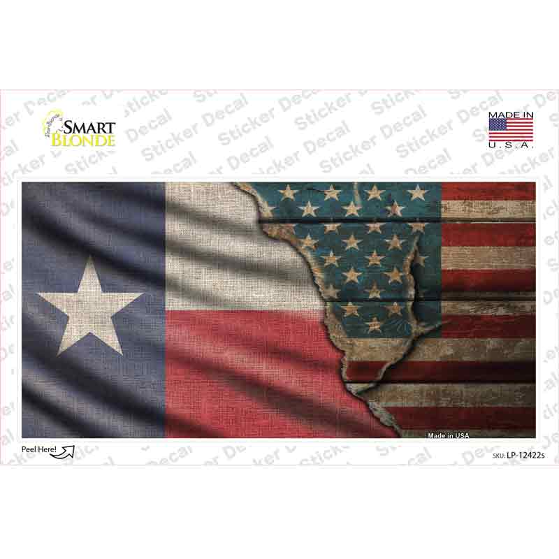 LP-12422s-M Texas & American Flag Novelty Sticker Decal - Medium