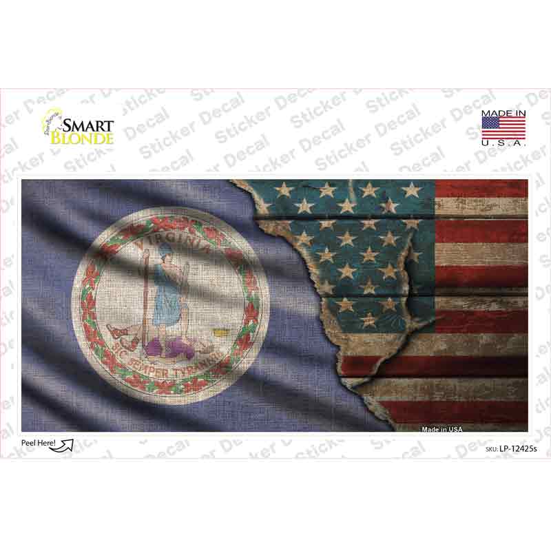 LP-12425s-M Virginia & American Flag Novelty Sticker Decal - Medium