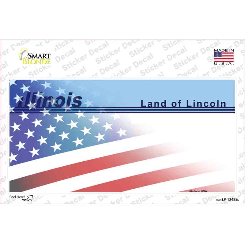 LP-12435s-M Illinois Half American Flag Novelty Sticker Decal - Medium