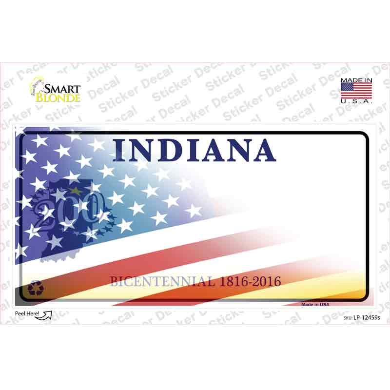 LP-12459s-M Indiana Half American Flag Novelty Sticker Decal - Medium