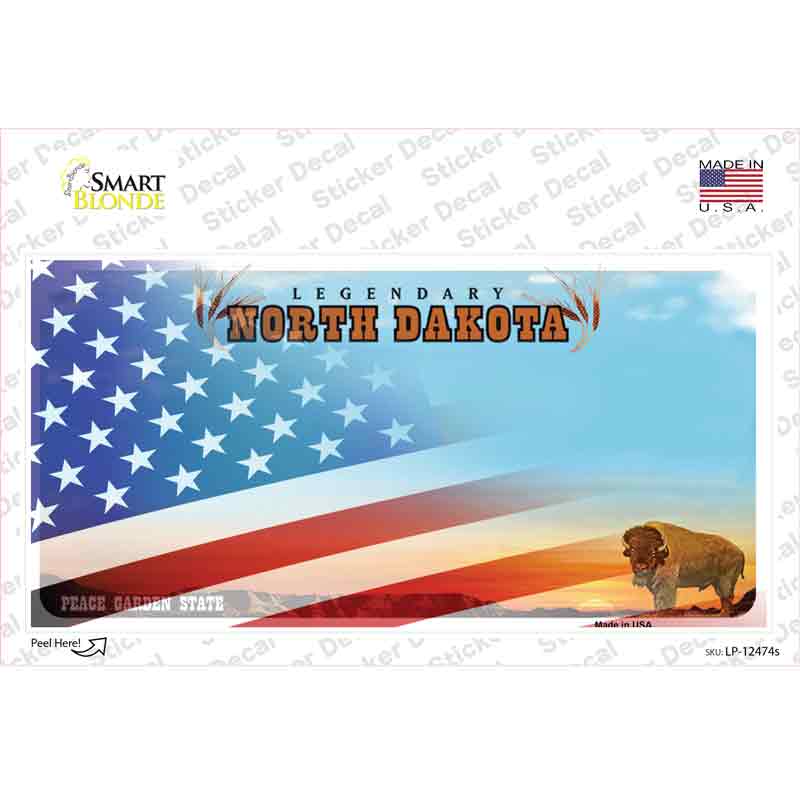 LP-12474s-M North Dakota Half American Flag Novelty Sticker Decal - Medium