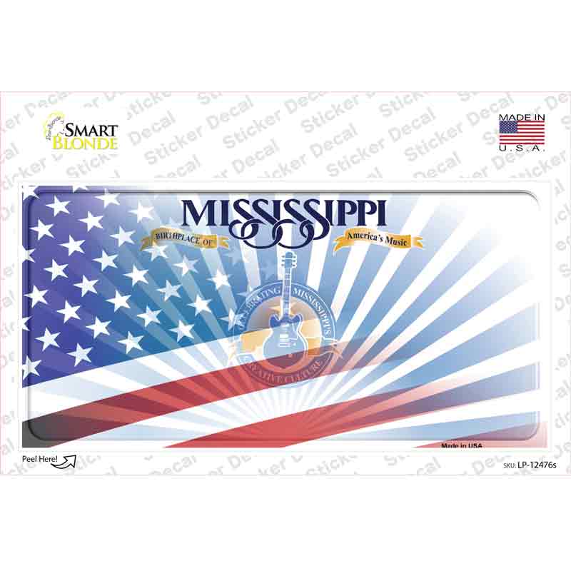 LP-12476s-M Mississippi Half American Flag Novelty Sticker Decal - Medium