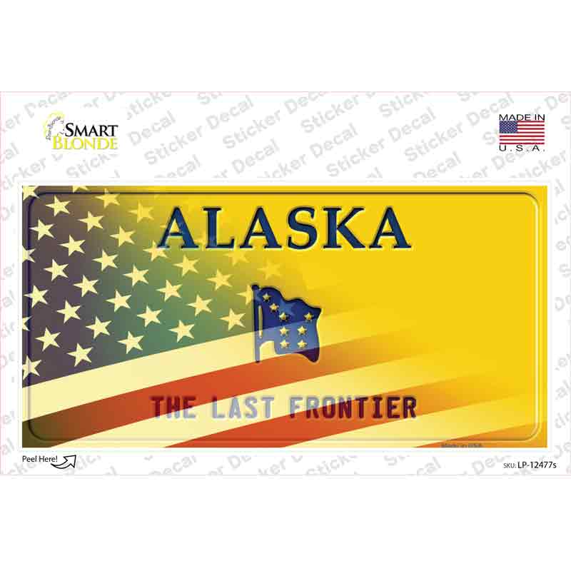 LP-12477s-M Alaska Half American Flag Novelty Sticker Decal - Medium