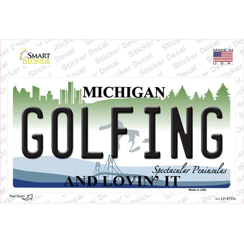 LP-4755s-M Golfing Michigan State Novelty Sticker Decal - Medium