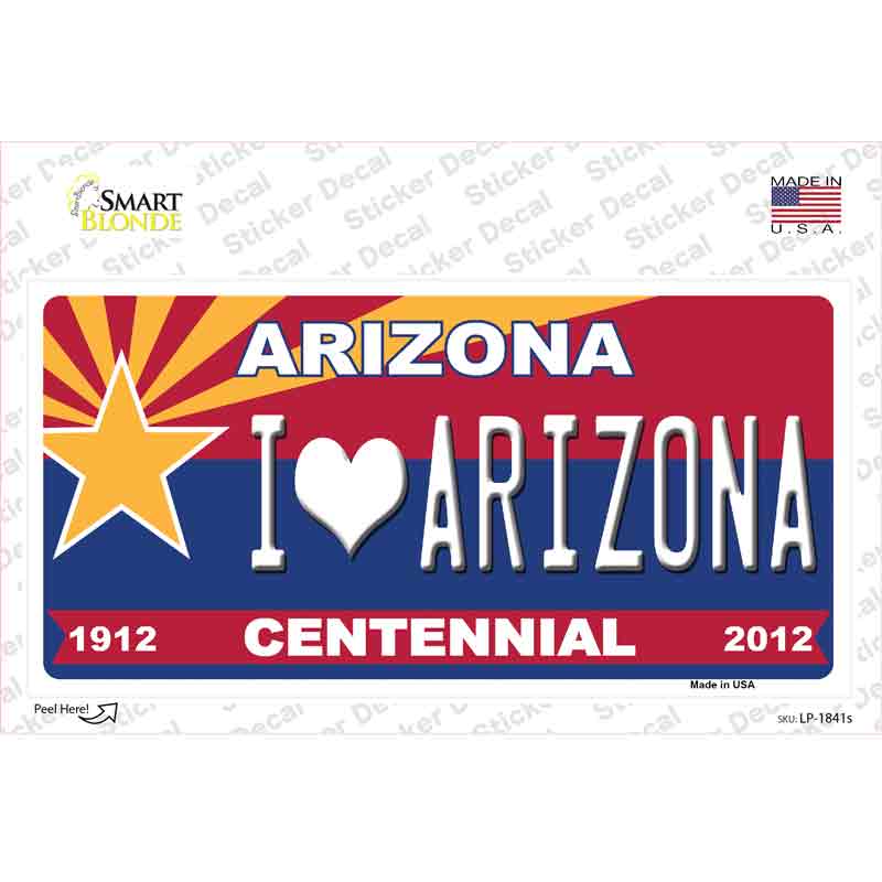 LP-1841s-M Arizona Centennial I Love Arizona Novelty Sticker Decal - Medium