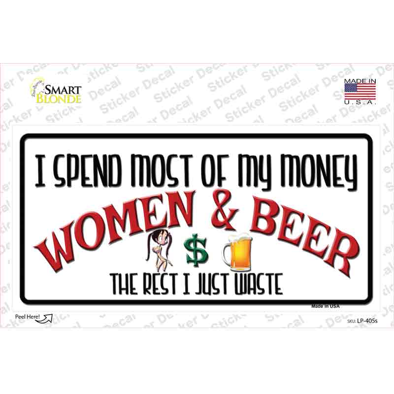 LP-405s-M Money on Women & Beer Novelty Sticker Decal - Medium