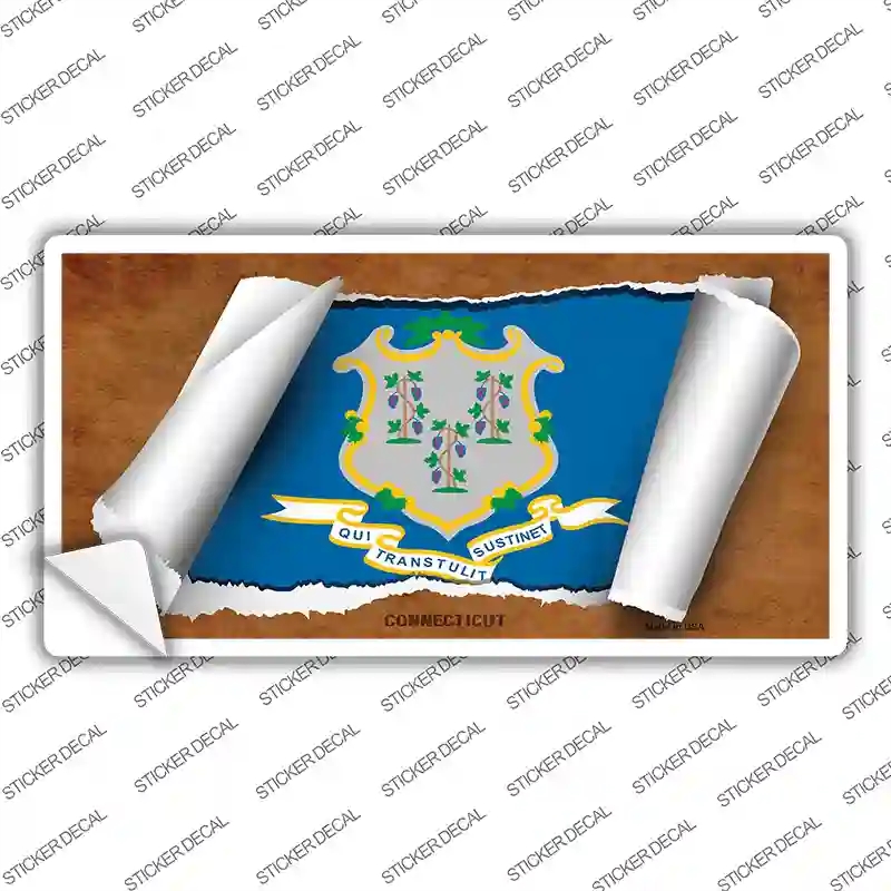 LP-9013s-L Connecticut Flag Scroll Novelty Sticker Decal - Large