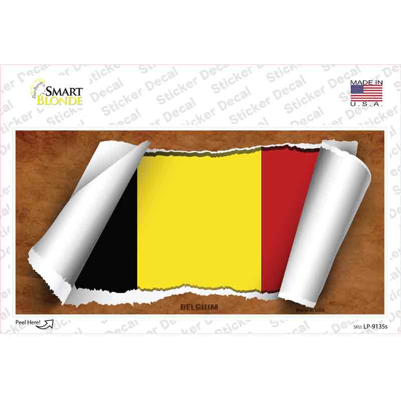LP-9135s-M Belgium Flag Scroll Novelty Sticker Decal - Medium