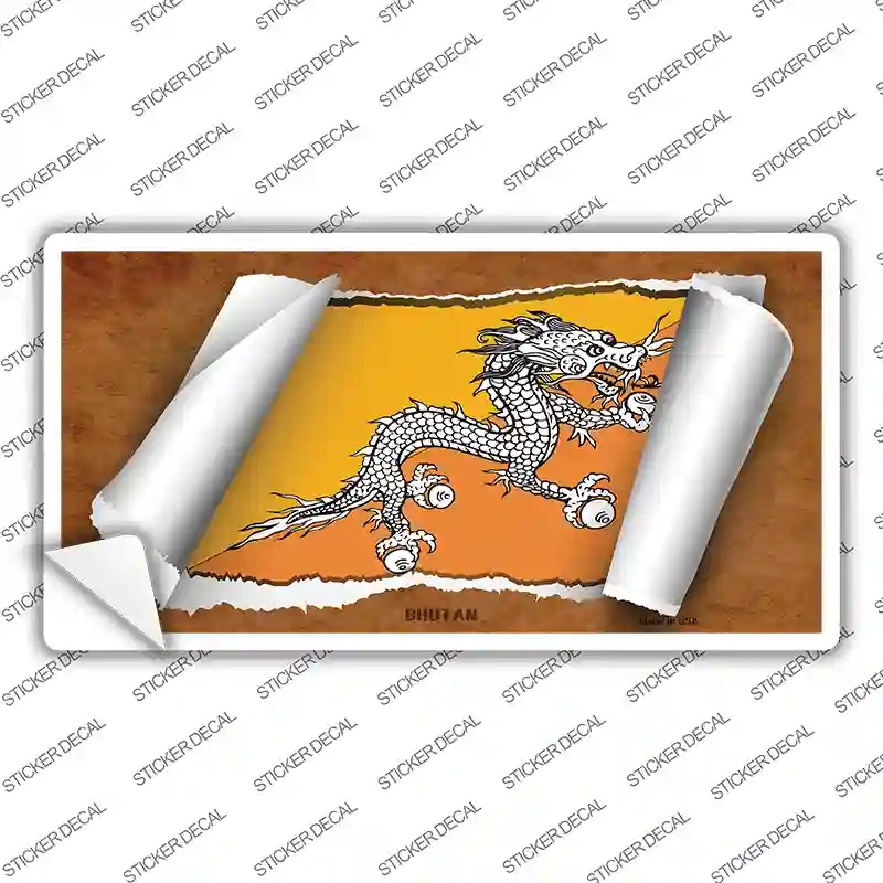 LP-9138s-S Bhutan Flag Scroll Novelty Sticker Decal - Small