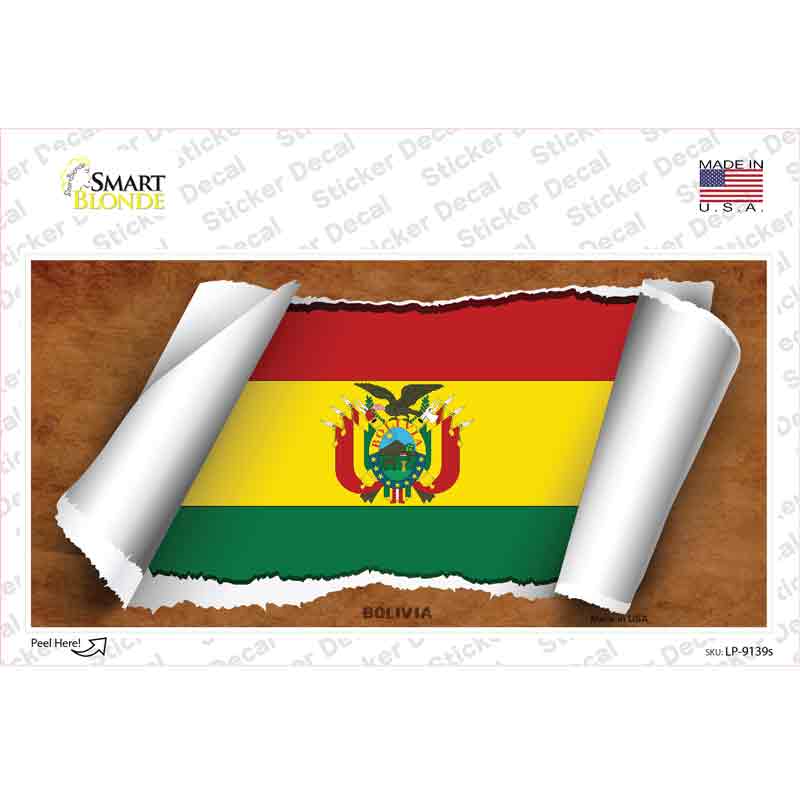 LP-9139s-M Bolivia Flag Scroll Novelty Sticker Decal - Medium