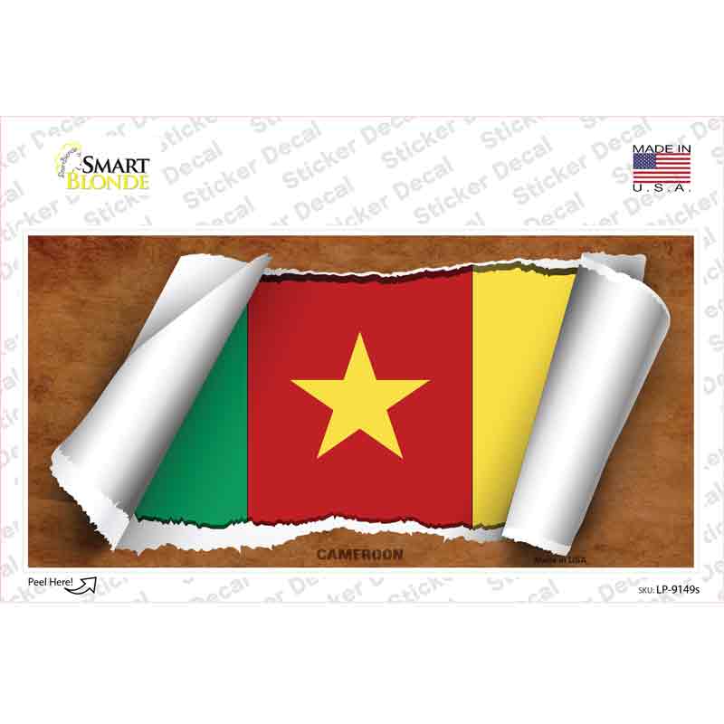 LP-9149s-M Cameroon Flag Scroll Novelty Sticker Decal - Medium