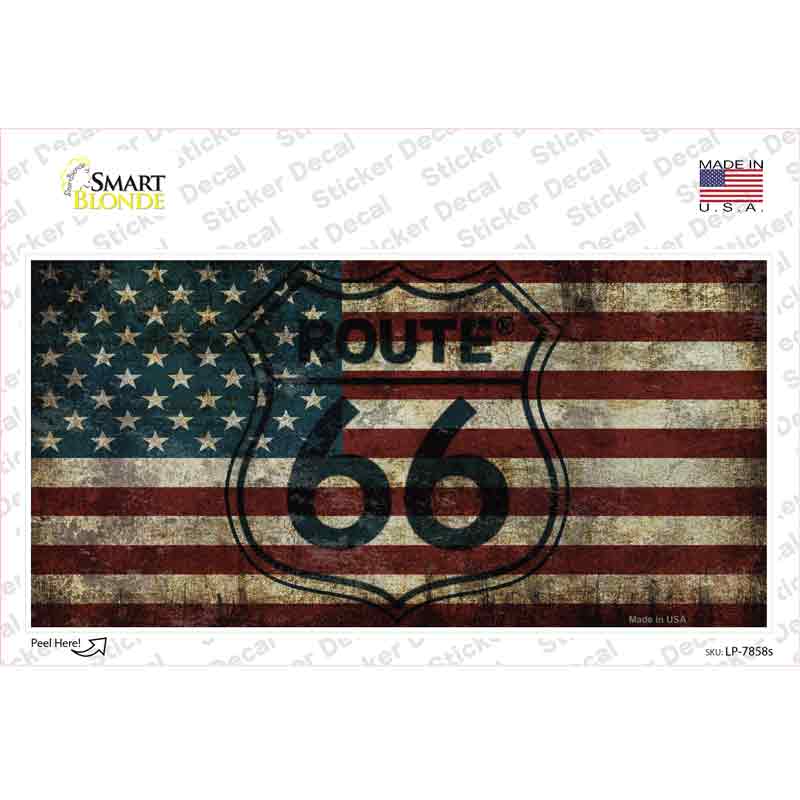 LP-7858s-M Route 66 American Flag Transparent Novelty Sticker Decal - Medium