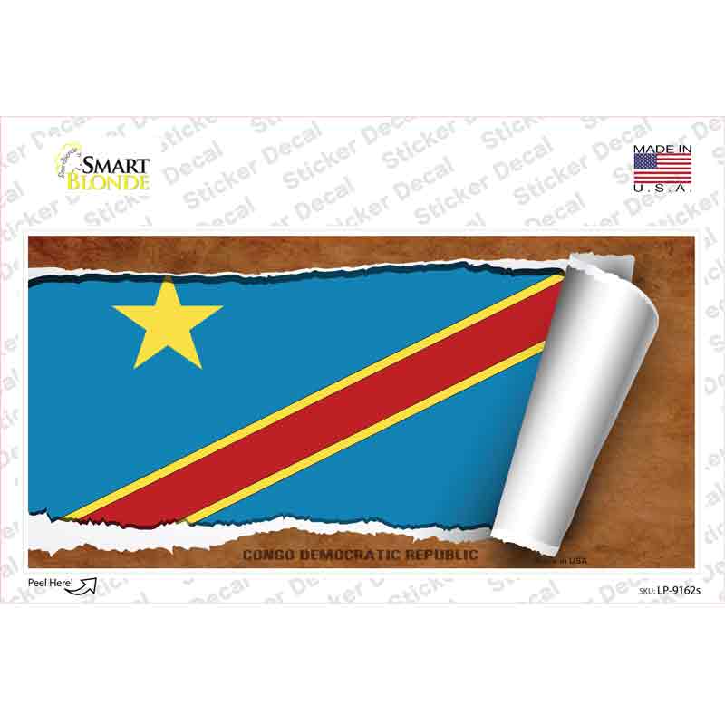 LP-9162s-M Congo Democratic Republic Flag Scroll Novelty Sticker Decal - Medium