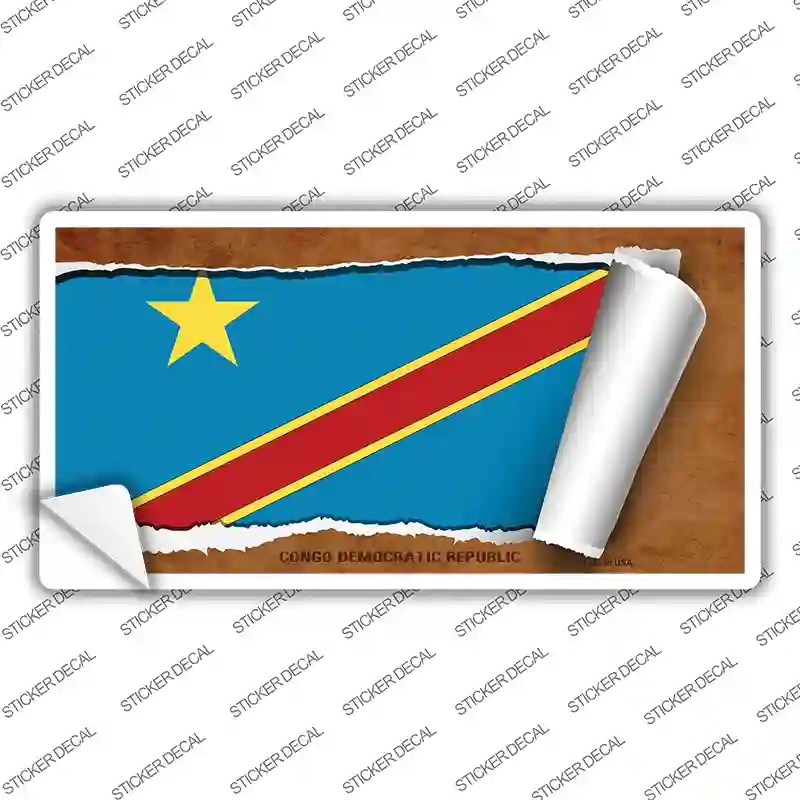 LP-9162s-S Congo Democratic Republic Flag Scroll Novelty Sticker Decal - Small