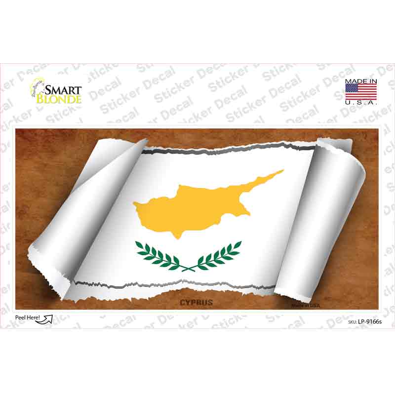 LP-9166s-M Cyprus Flag Scroll Novelty Sticker Decal - Medium