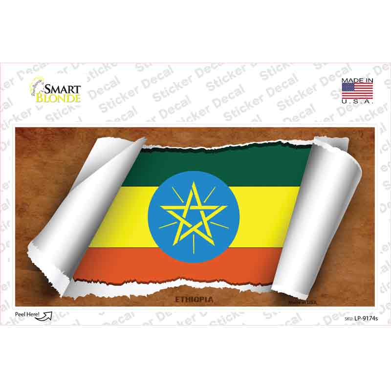 LP-9174s-M Ethiopia Flag Scroll Novelty Sticker Decal - Medium