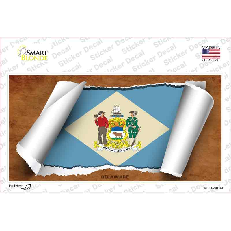 LP-9014s-M Delaware Flag Scroll Novelty Sticker Decal - Medium