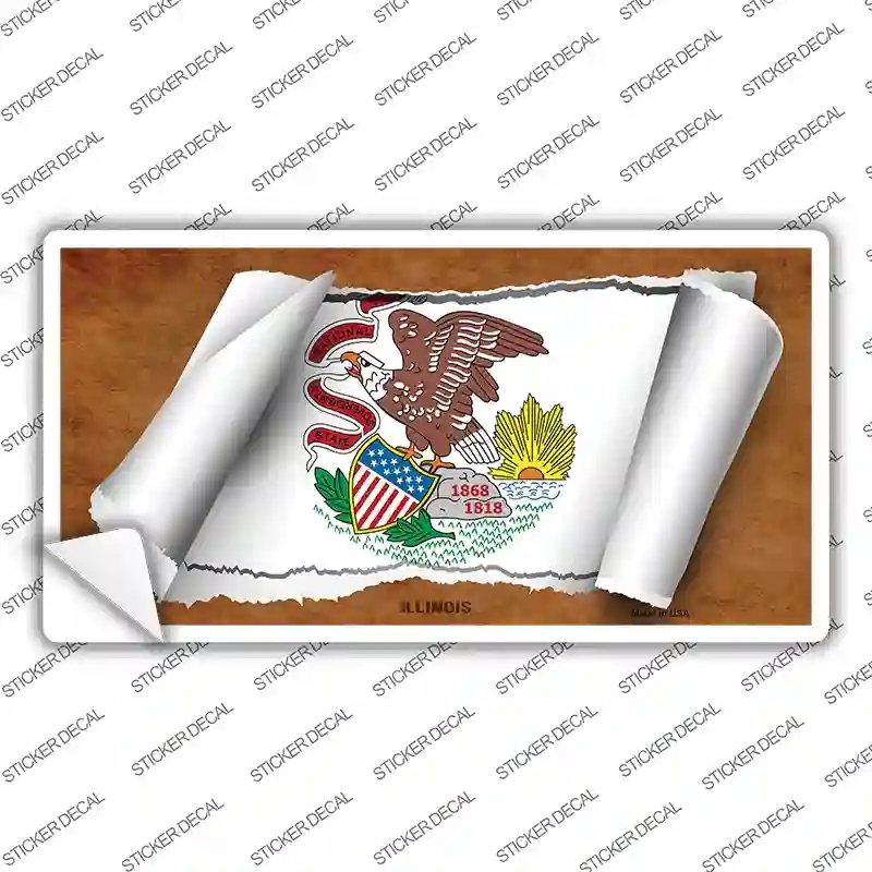 LP-9019s-XL Illinois Flag Scroll Novelty Sticker Decal - Extra Large