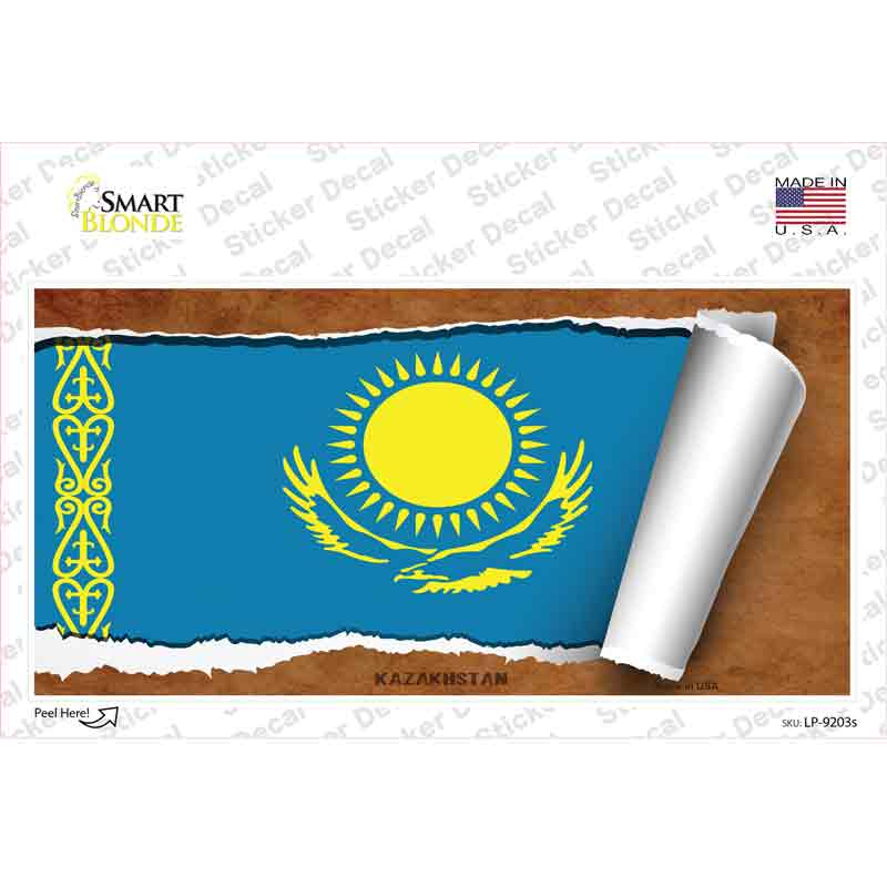 LP-9203s-M Kazakhstan Flag Scroll Novelty Sticker Decal - Medium