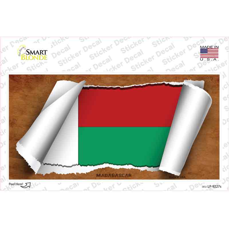 LP-9227s-M Madagascar Flag Scroll Novelty Sticker Decal - Medium