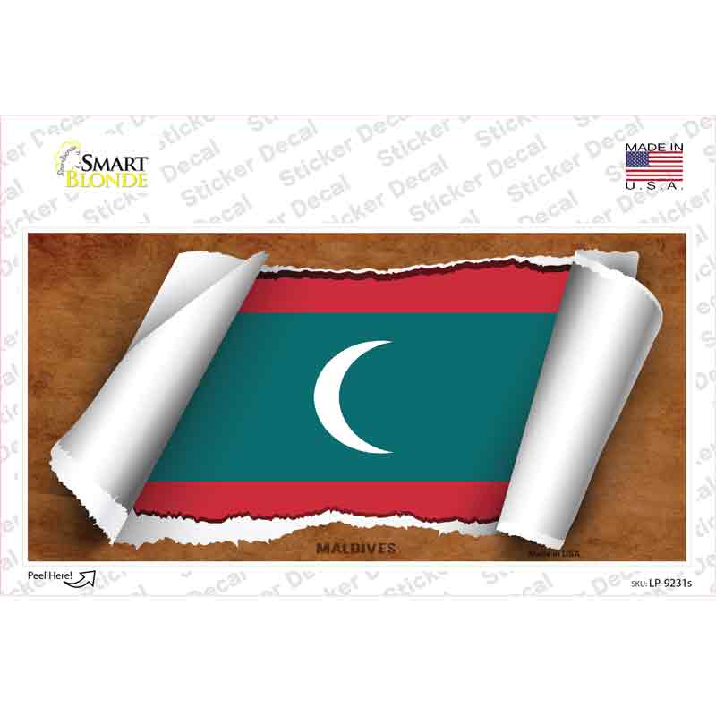 LP-9231s-M Maldives Flag Scroll Novelty Sticker Decal - Medium