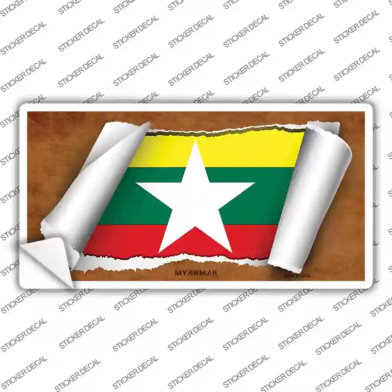 LP-9243s-S Myanmar Flag Scroll Novelty Sticker Decal - Small