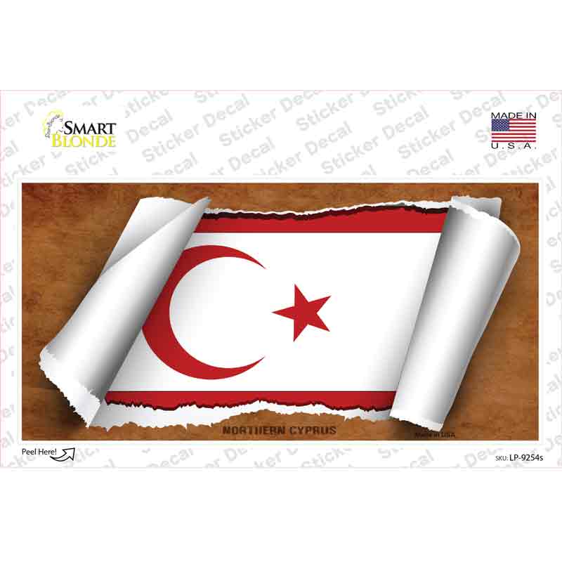 LP-9254s-M Northern Cyrpus Flag Scroll Novelty Sticker Decal - Medium
