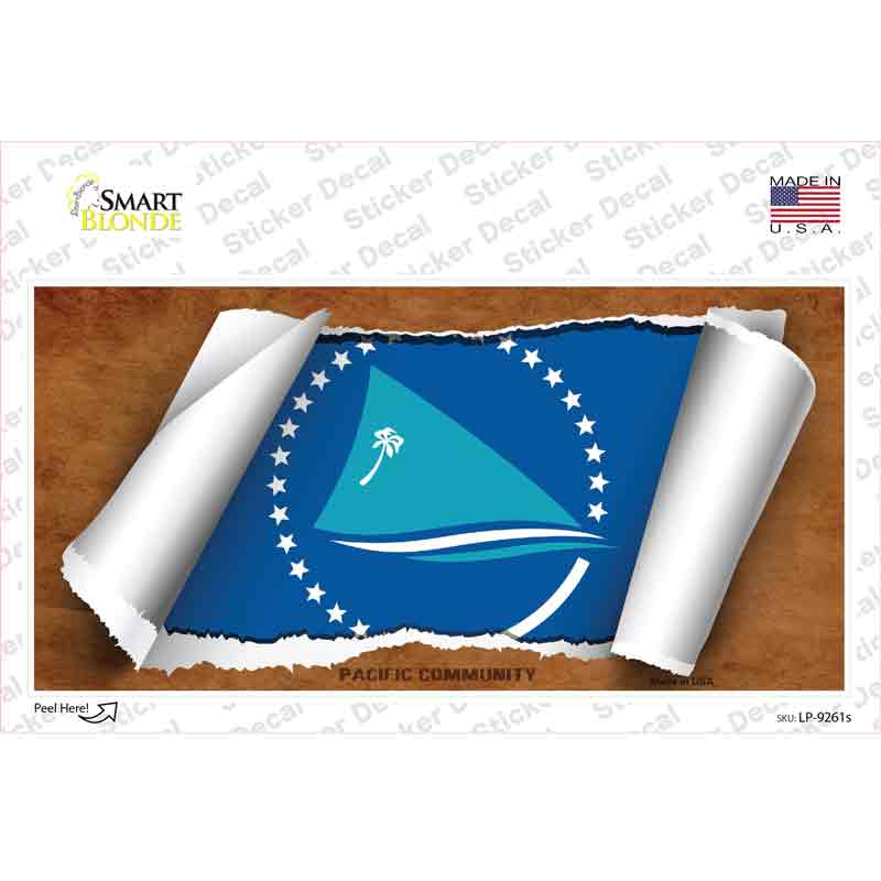 LP-9261s-M Pacific Community Flag Scroll Novelty Sticker Decal - Medium
