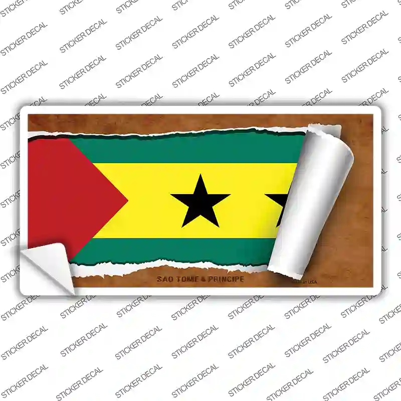 LP-9274s-S Sao Tome & Principe Flag Scroll Novelty Sticker Decal - Small