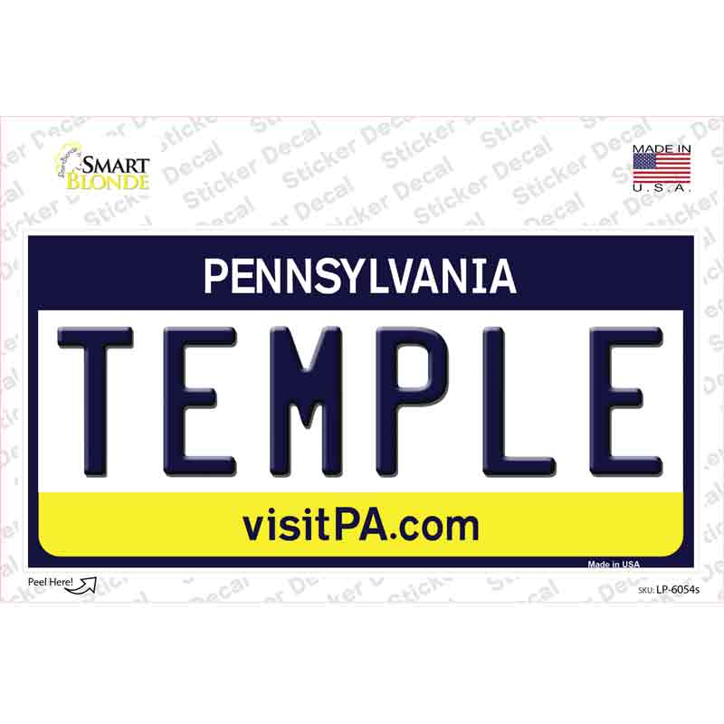 LP-6054s-M Temple Pennsylvania State Novelty Sticker Decal - Medium