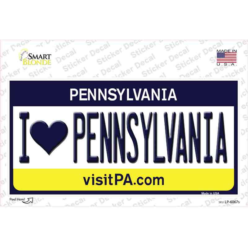 LP-6067s-M I Love Pennsylvania State Novelty Sticker Decal - Medium