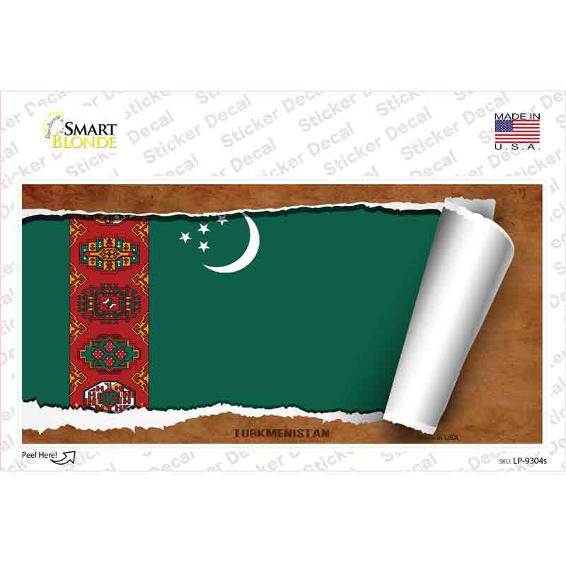 LP-9304s-M Turkmenistan Flag Scroll Novelty Sticker Decal - Medium