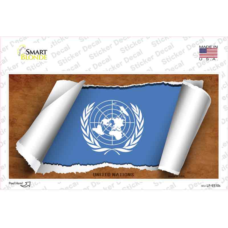 LP-9310s-M United Nations Flag Scroll Novelty Sticker Decal - Medium