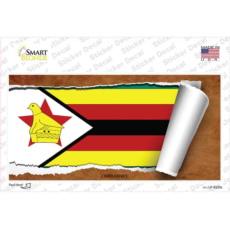 LP-9320s-M Zimbabwe Flag Scroll Novelty Sticker Decal - Medium
