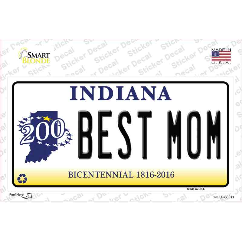 LP-6651s-M Best Mom Indiana Novelty Sticker Decal - Medium