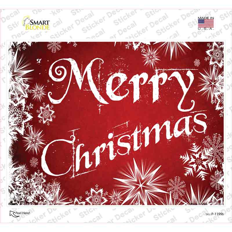 P-1199s-M Merry Christmas Red Novelty Rectangle Sticker Decal - Medium
