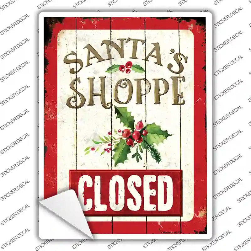 P-1201s-L Santas Shop Closed Novelty Rectangle Sticker Decal - Large