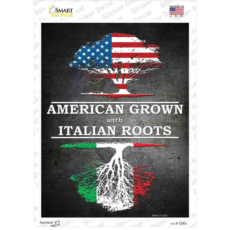 P-1297s-M American Grown Italian Roots Novelty Rectangle Sticker Decal - Medium
