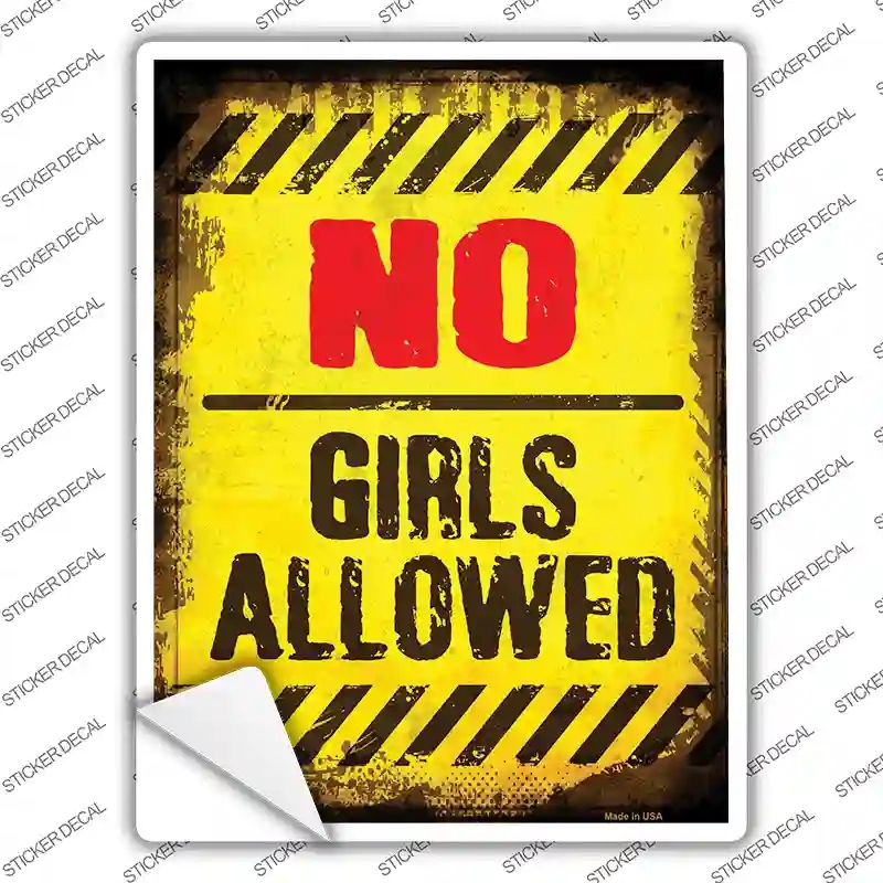 P-1318s-S No Girls Allowed Distressed Novelty Rectangle Sticker Decal - Small