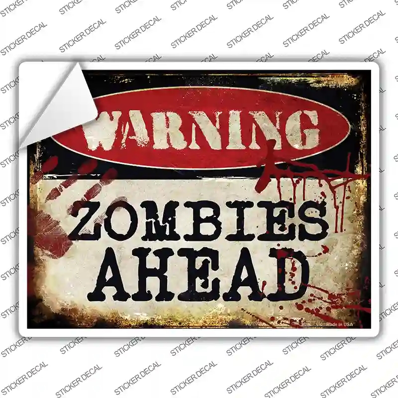 P-1343s-S Zombies Ahead Novelty Rectangle Sticker Decal - Small