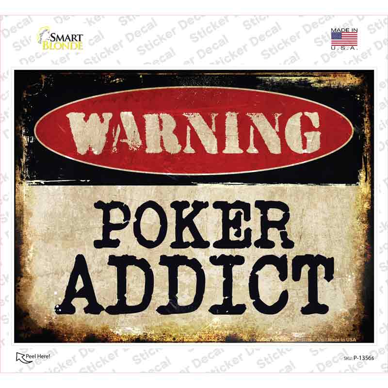 P-1356s-M Poker Addict Novelty Rectangle Sticker Decal - Medium