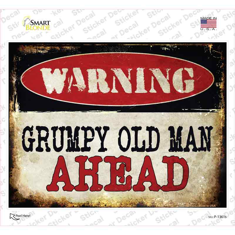 P-1361s-M Grumpy Old Man Novelty Rectangle Sticker Decal - Medium