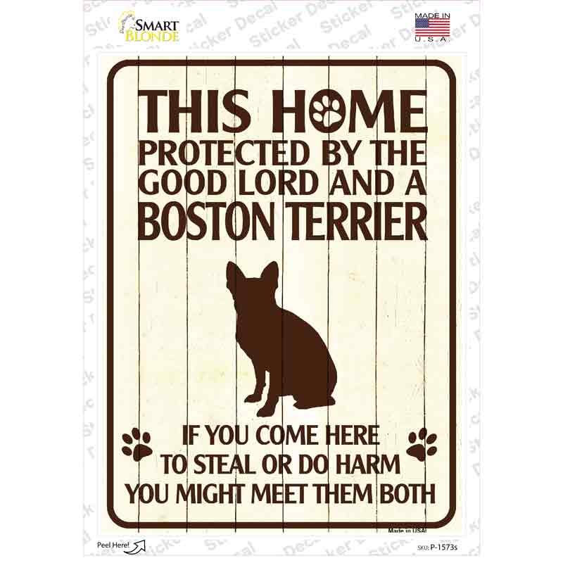 P-1573s-M Boston Terrier Protected Novelty Rectangle Sticker Decal - Medium