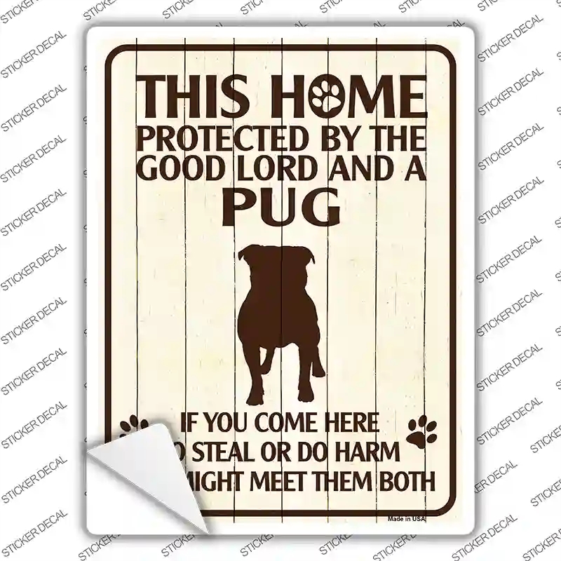 P-1574s-L Pug Protected Novelty Rectangle Sticker Decal - Large