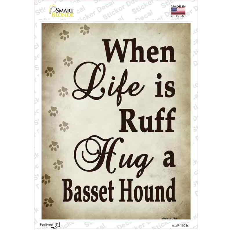 P-1603s-M Hug A Basset Hound Novelty Rectangle Sticker Decal - Medium