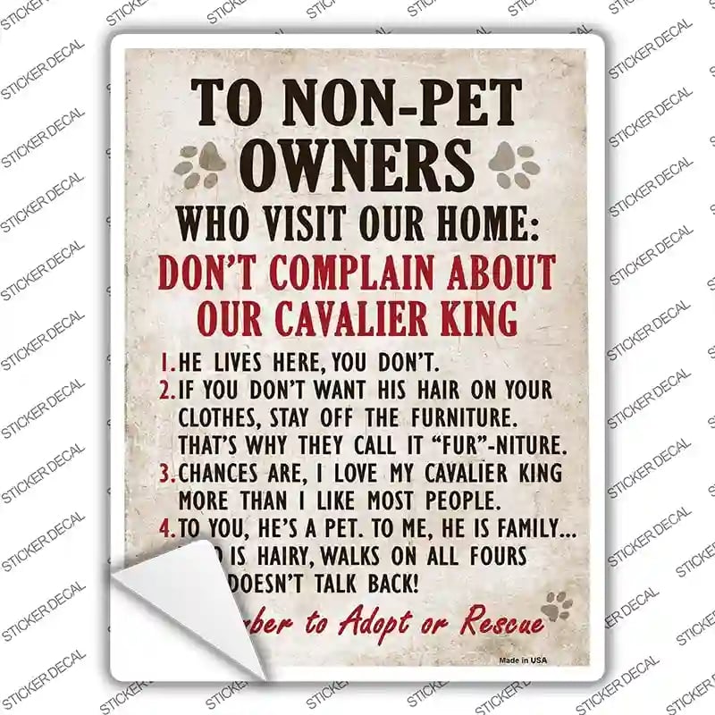 P-1629s-XL Non-Pet Owners Cavalier King Novelty Rectangle Sticker Decal - Extra Large