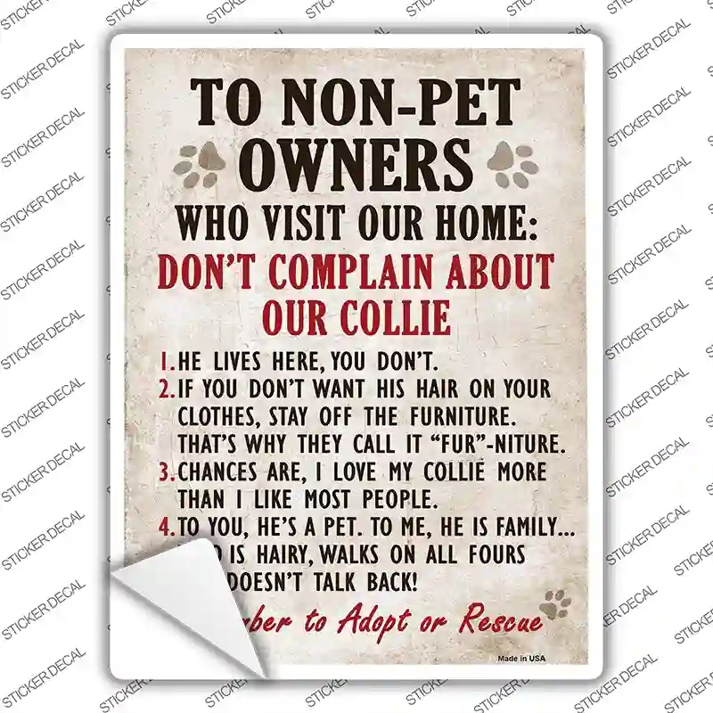 P-1633s-L Non-Pet Owners Collie Novelty Rectangle Sticker Decal - Large