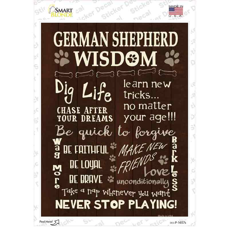 P-1657s-M German Shepherd Wisdom Novelty Rectangle Sticker Decal - Medium