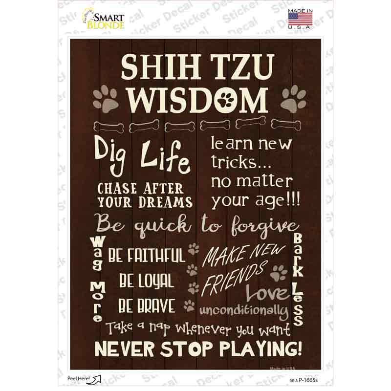 P-1665s-M Shih Tzu Wisdom Novelty Rectangle Sticker Decal - Medium